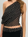 Polka Dots Sloping Shoulders Chiffon Sheer Irregular Tank Tops&Camis