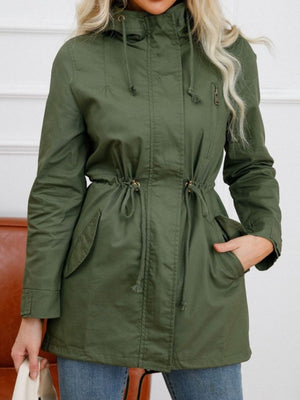 Cotton Loose Solid Color Pocket Hooded Jackets