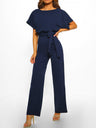 Summer Button-up Tie-front Short-sleeved Jumpsuit