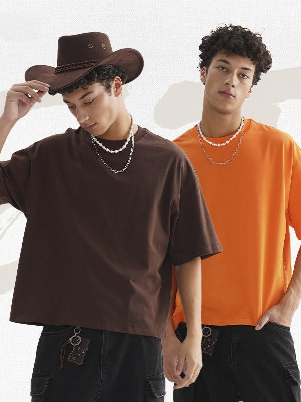 Liber Summer Men's Slightly short hem Solid Color T-shirts