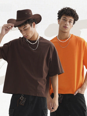 Liber Summer Men's Slightly short hem Solid Color T-shirts