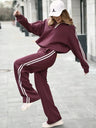 Sweatshirts&Hoodies Striped Sweatpants Loose Long Sleeve Half-zip Collar Hood Sweatshirts&Hoodies Lace Up Sweatpants 2-piece Sets