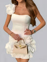 Ruffled Flower Bud Waist One Shoulder Tube Top Hip Mini&Short Dresses