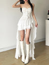 Mesh Ruffle Irregular Hem Camisoles Mini&Short Dresses
