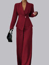 Long Sleeve Single Buckle Blazers Straight-leg Pants 2-piece Sets