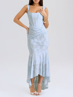 Sleeveless Solid Color Off-shoulder Sleeveless Fishbone Waist Dress