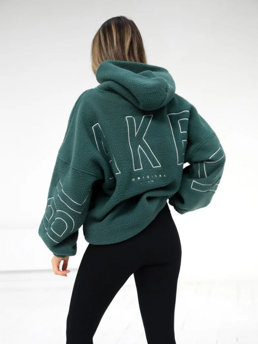 Fleece Letter Embroidery Thick Hooded Sweatshirt