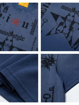 Punk Portrait Letter Graffiti Printed T-shirts