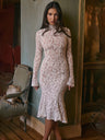 White Lace Long Sleeve Crew Neck Fishtail Slim Fit Dress