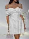 Bow Jacquard Off-shoulder Mini&Short Dresses