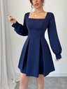 Long-sleeved Square Neck Slim Waist Short Dress