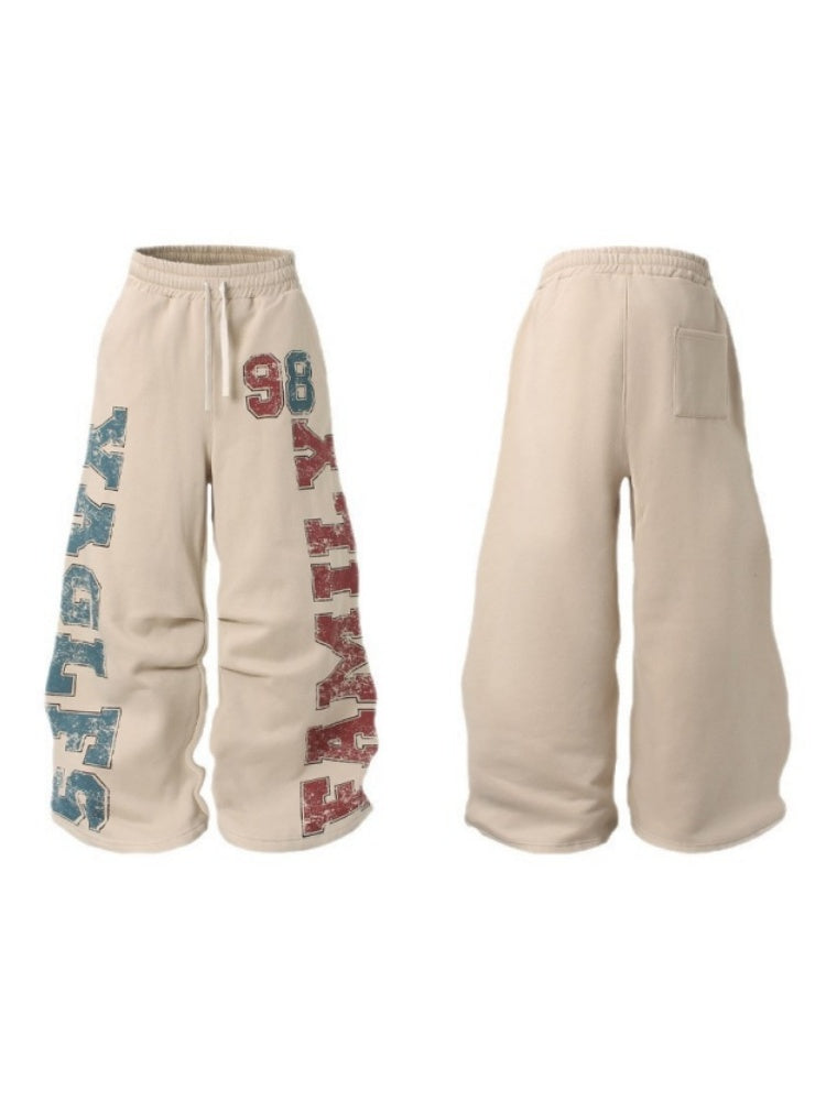 Retro Full Print Graffiti Casual Pants Plush Keep Warm Sports Pants
