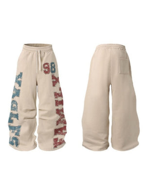 Retro Full Print Graffiti Casual Pants Plush Keep Warm Sports Pants