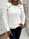 Buttons Raglan Sleeves Twisted Flower Knitted Crew Neck Sweater