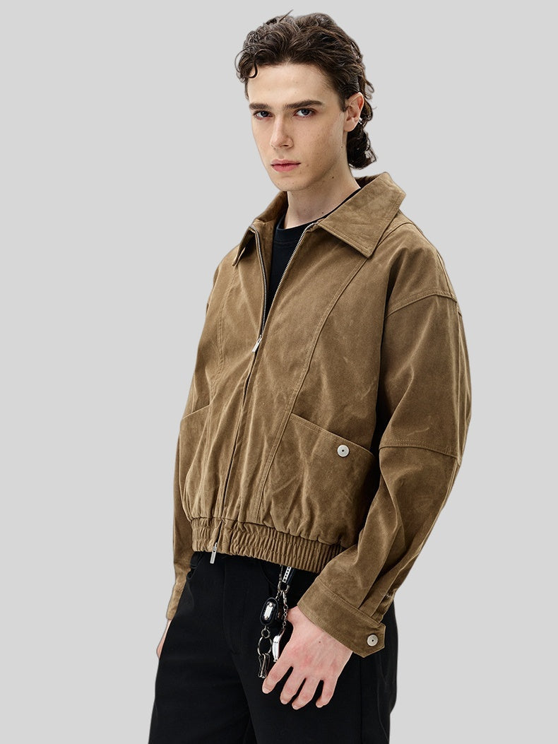 Old Money Style Draping Loose Faux Suede Lapel Jackets