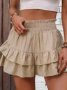 Pleated Multi-layered Lace High-waisted Shorts