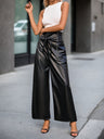 High Waist Loose-fit PU Leather Pants Zipper Pants