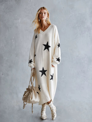 Loose-fitting Floral Print Starry Sky Casual Dress