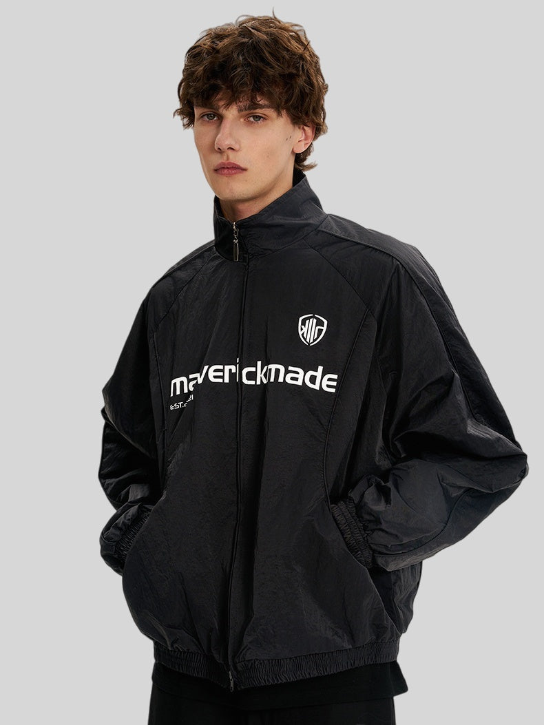 Retro Short And Wide Digital Printing Loose Stand Collar Football Jackets