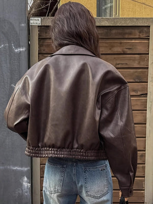 PU Loose Solid Color Jacket