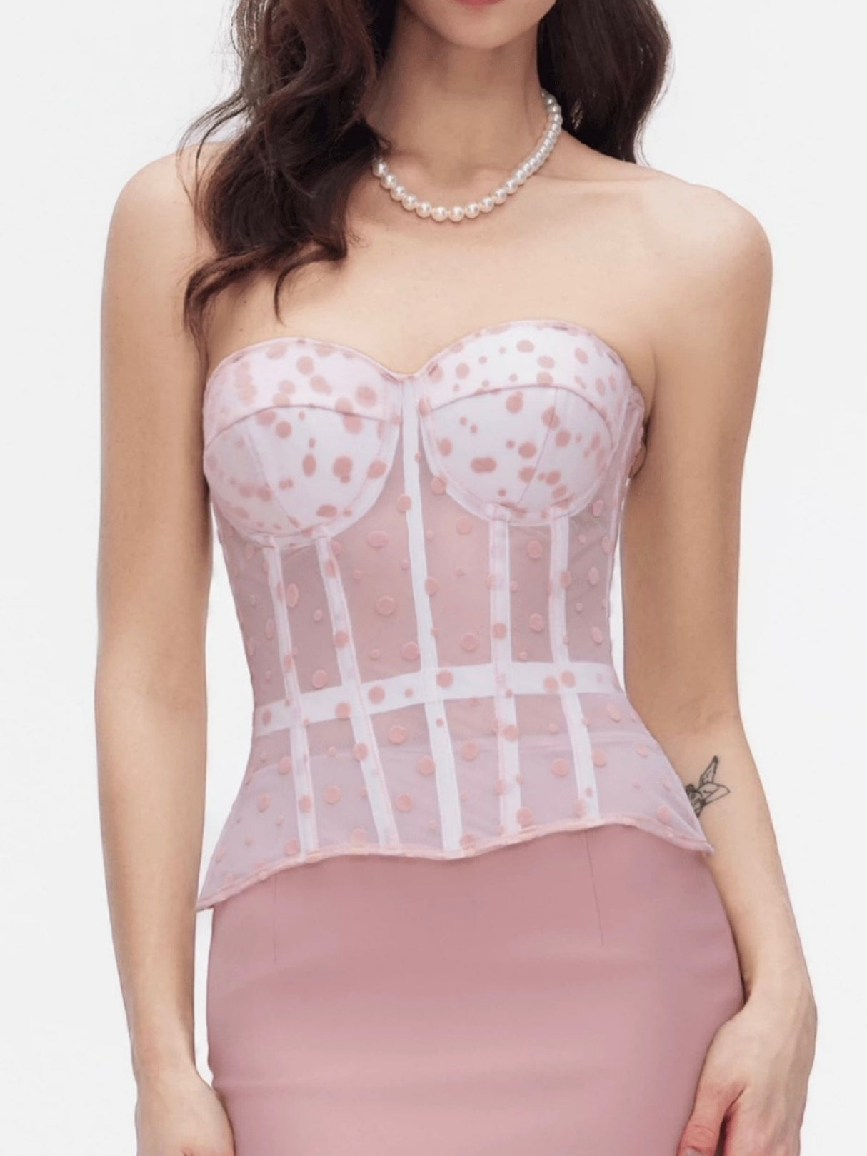 Polka Dots Perspective Fish Bones Waist Shaping Bustier Tank Tops