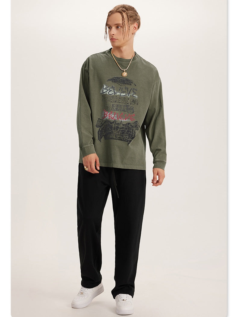 Distressed Water Wash Letter Print Loose T-shirts