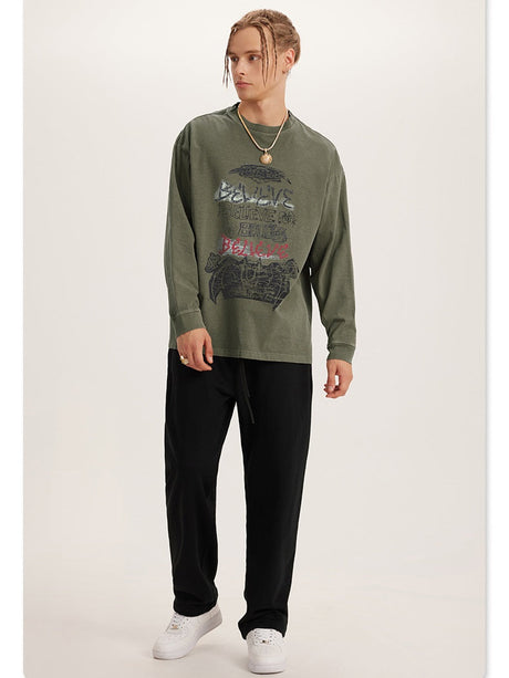 Distressed Water Wash Letter Print Loose T-shirts