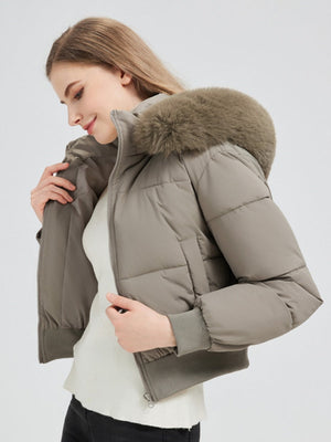 Hooded Fleece-lined With Fur Collar Short Leisure Outdoor Cotton-padded Clothing