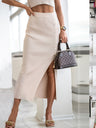 Rib Slits Buttons Skirts