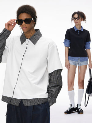 Liber Autumn Neutral wear Fake two pieces Letter Polo