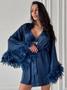 Satin Feather Three-piece Set Of Underwear, Shorts, And Bathrobe Sleepwear