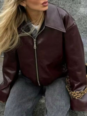Leather zip-up jacket