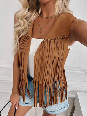 Imitation Suede Tassel Studs Sleeveless Vests