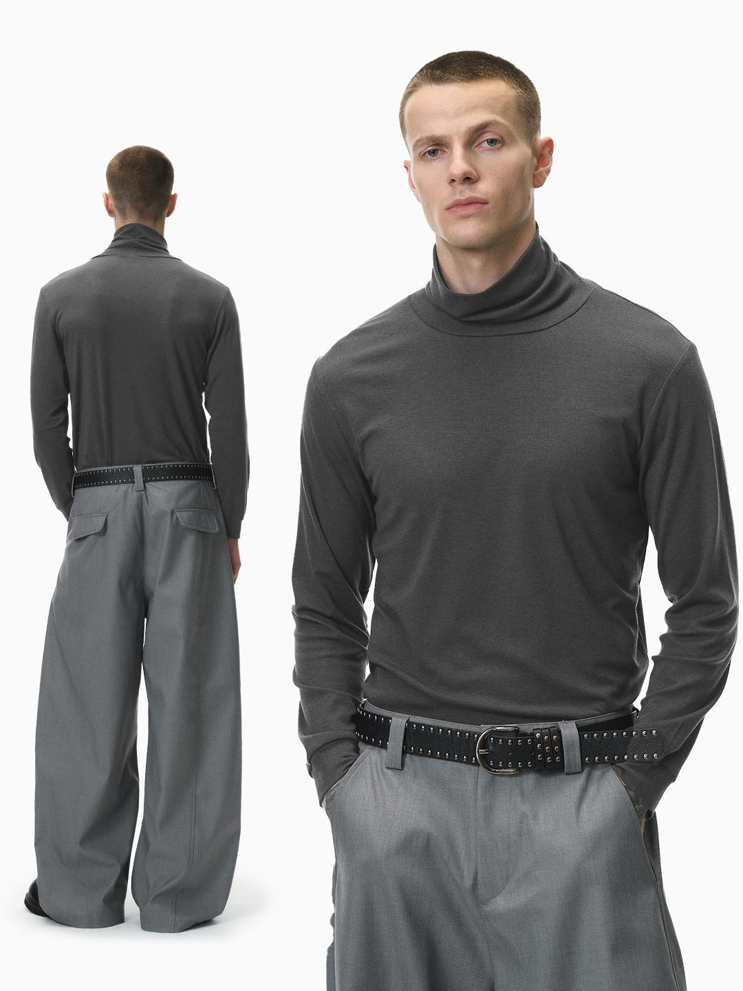 Wool Turtleneck Ins Slim Blended Straight Shoulders Long-sleeved T-shirt