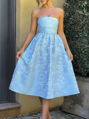 Pleating Jacquard Of Plants And Flowers Tube Top Maxi Dresses