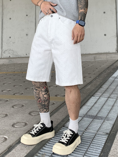 Jacquard Full Print Denim Lightweight Straight-fit Five Points Shorts