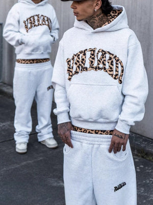 INS Leopard Print Letters Stickerei Hoodies Set