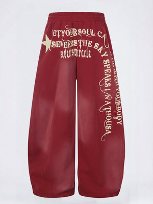 Letter Printed Machete Wide-leg Hip Hop Spray Dyeing Make Dirty Mopping Sweatpants