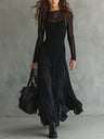 Pleated Mesh Patchwork Long Dress