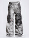 Post-apocalyptic Heavy Industry Distressed Wide-leg Punk Letter Printed Straight-fit Cargo Trousers