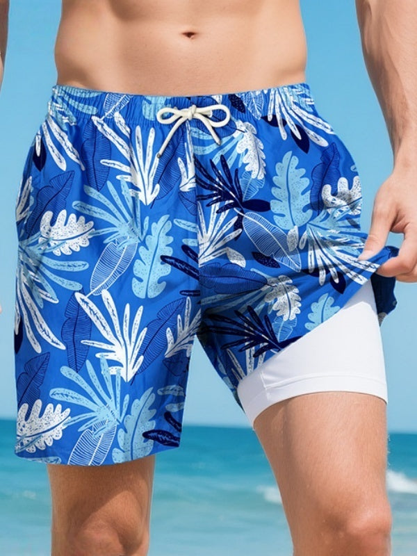 Outerwear Printed Straight-fit Quick-drying Loose-fit Double Layer Beach Shorts