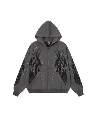 Flame Hot Diamond Cardigan Zipper Hoodies