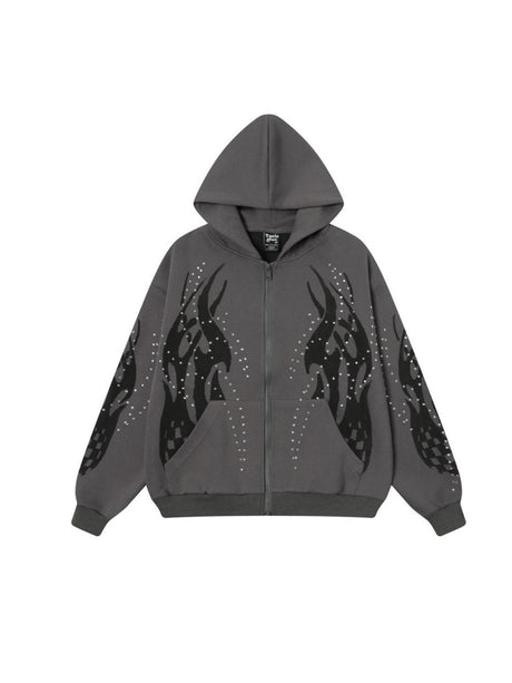 Flame Hot Diamond Cardigan Zipper Hoodies
