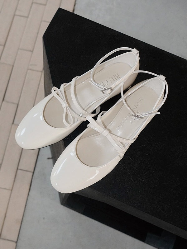BIUCILI "Southern France Holiday" Original Design Elegant Bow Mary Jane Wedding Shoes Chunky Heel Women's Flats