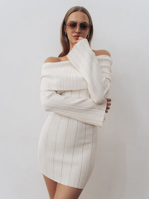 Off-the-shoulder Long-sleeved Sexy Bodycon Short Dress