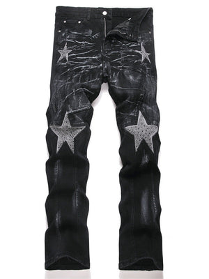 Slim Stretch Black Straight Splicing Miniature Speakers Jeans
