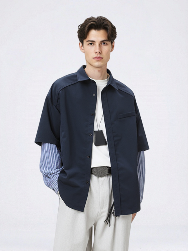 Stripes Cropped Layered-look Shirts