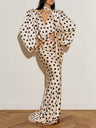 Polka Dots V-neck Puff Sleeves Waist Shaping Maxi Dresses
