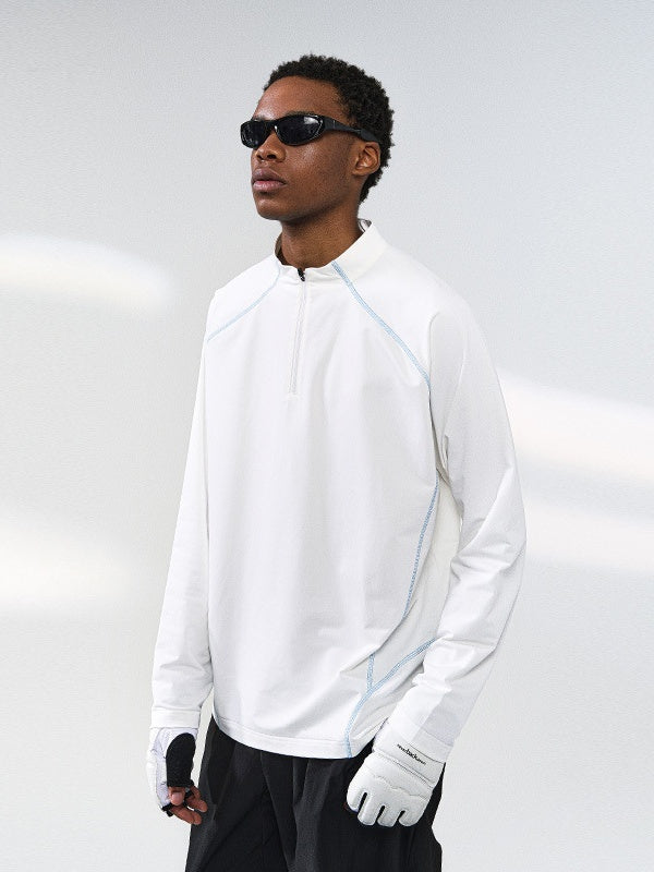 Liber Autumn Neutral wear Half zipper Solid Color T-shirts