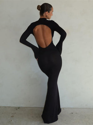 Liber Winter Women's Backless Solid Color Maxi Dresses